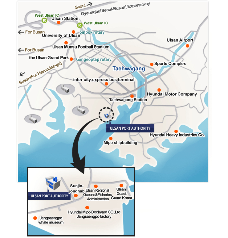 Ulsan Port Authority Map: Location and direction to Ulsan Port Authority are presented below.